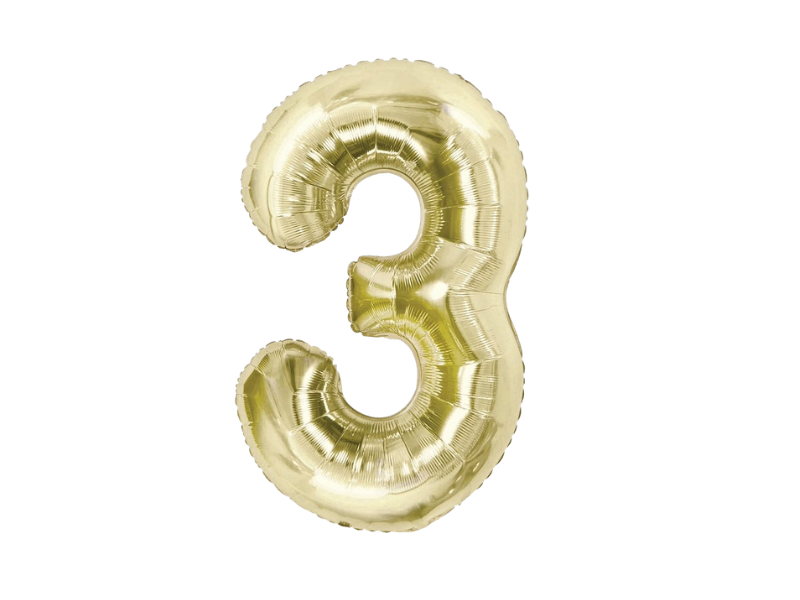 Foil Number Balloon “3” Gold / Champagne