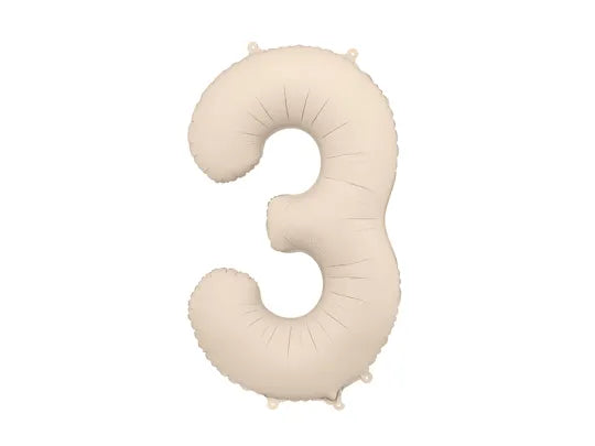 Foil Number Balloon “3” Beige